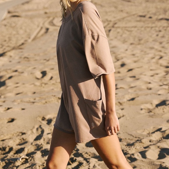 NWT Free People Hot Shot Tee Romper Mocha Latte - Picture 3 of 7